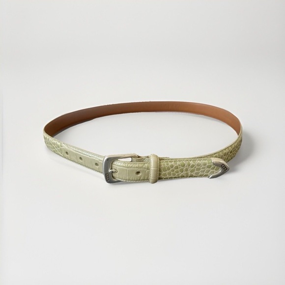 RALPH LAUREN‎ Faux Alligator Belt w/ Silver Buckle Sage Green Sz M - Picture 1 of 5